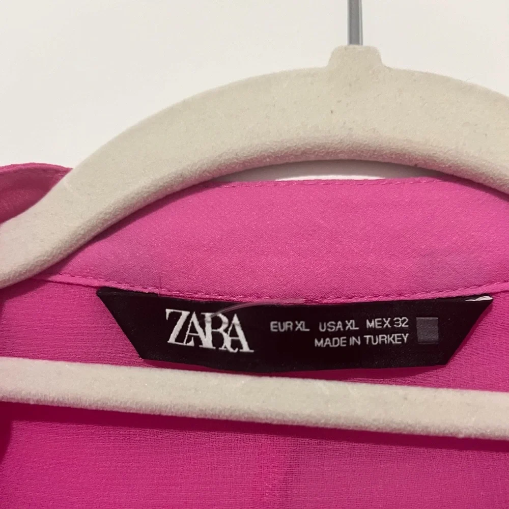 NWOT Zara Pink Ruffle Blouse with Pearl Details Size Large - Picture 5 of 5